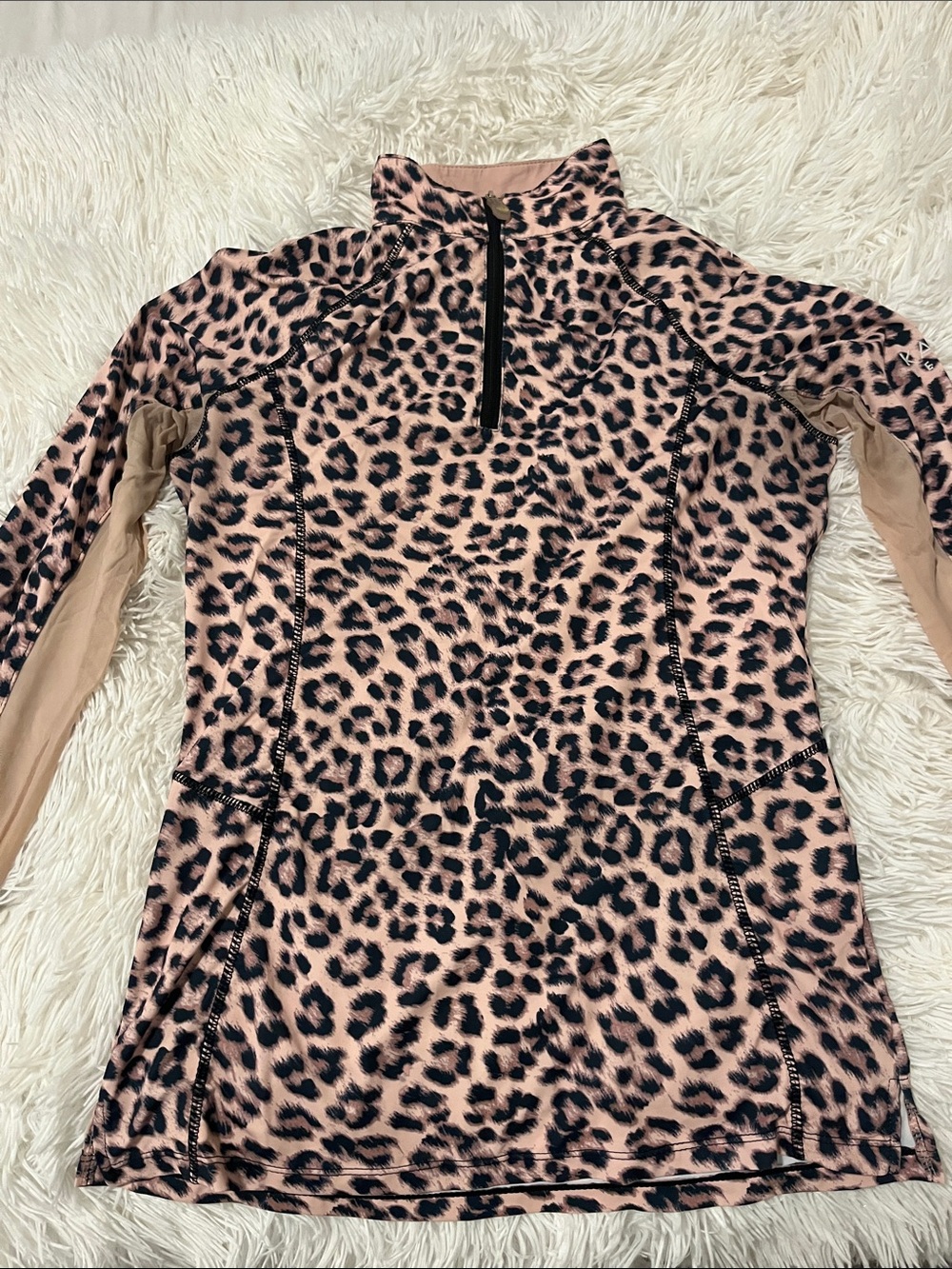 Kastel Denmark Leopard Print Half-Zip Sun Shirt Top - Pink/Black